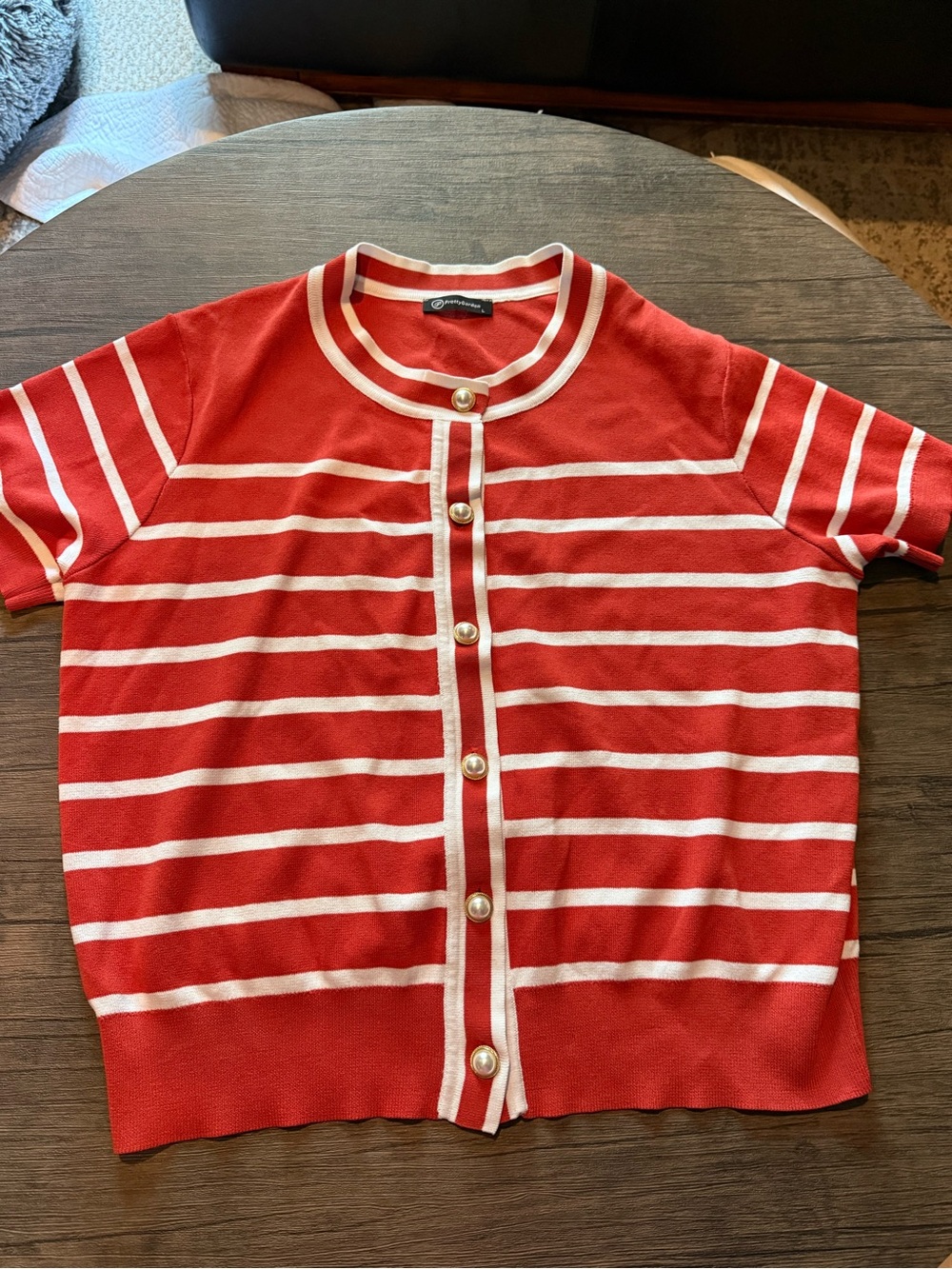Striped Short-Sleeve Cardigan in Orange & White